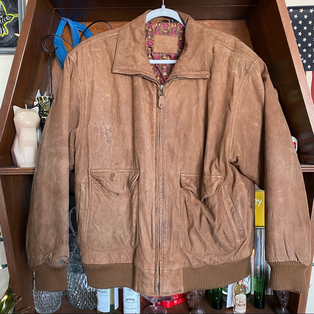Hunting Club - Vintage Leather Flight Bomber Jacket - Camel - Women’s Large